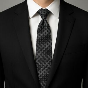 STAFFORD Geometric Men's 100% Silk Necktie - Black, Gray and White - Keeper Loop